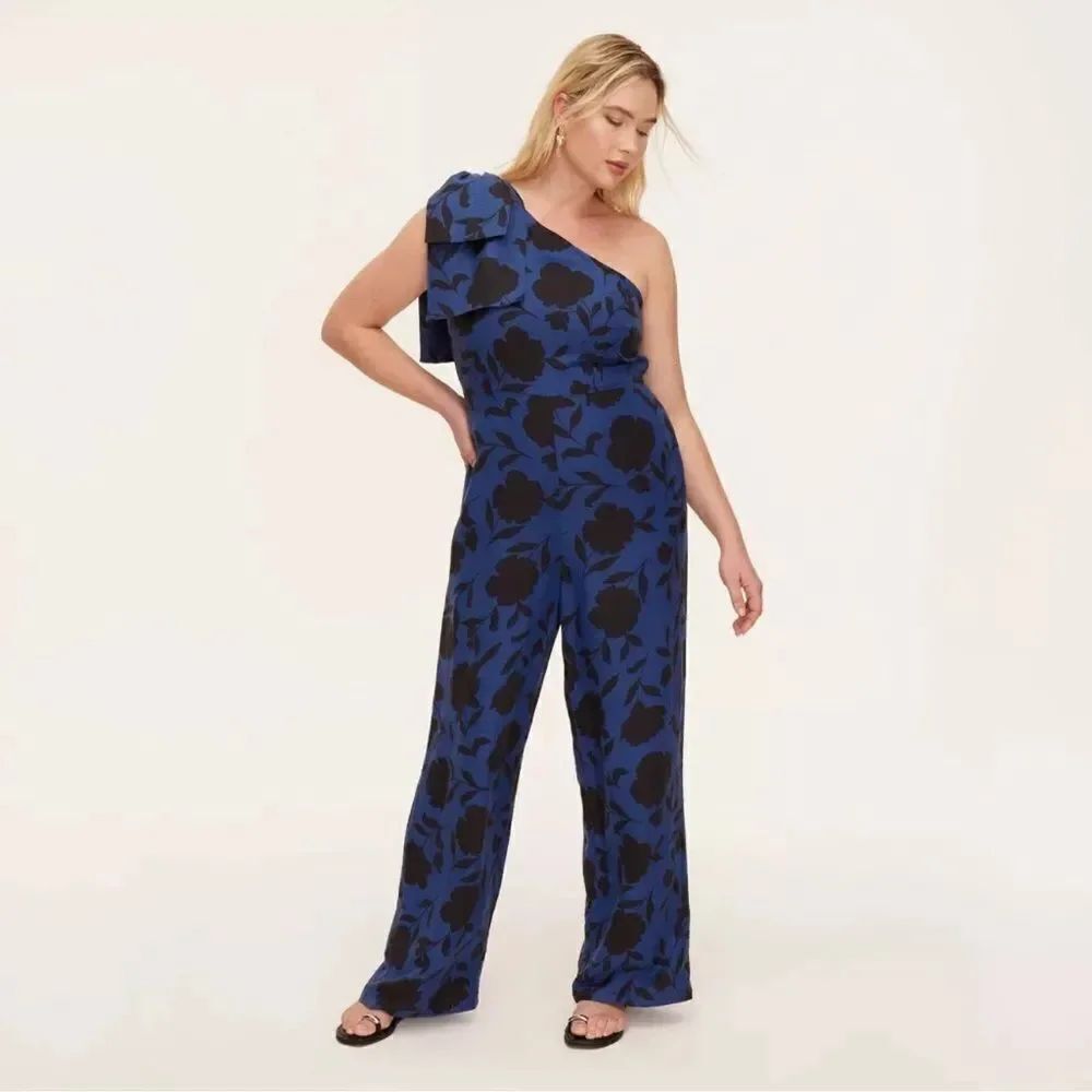 KATE SPADE X TARGET Classic Rose Linen Blend One Shoulder Jumpsuit Size 10 *NEW*